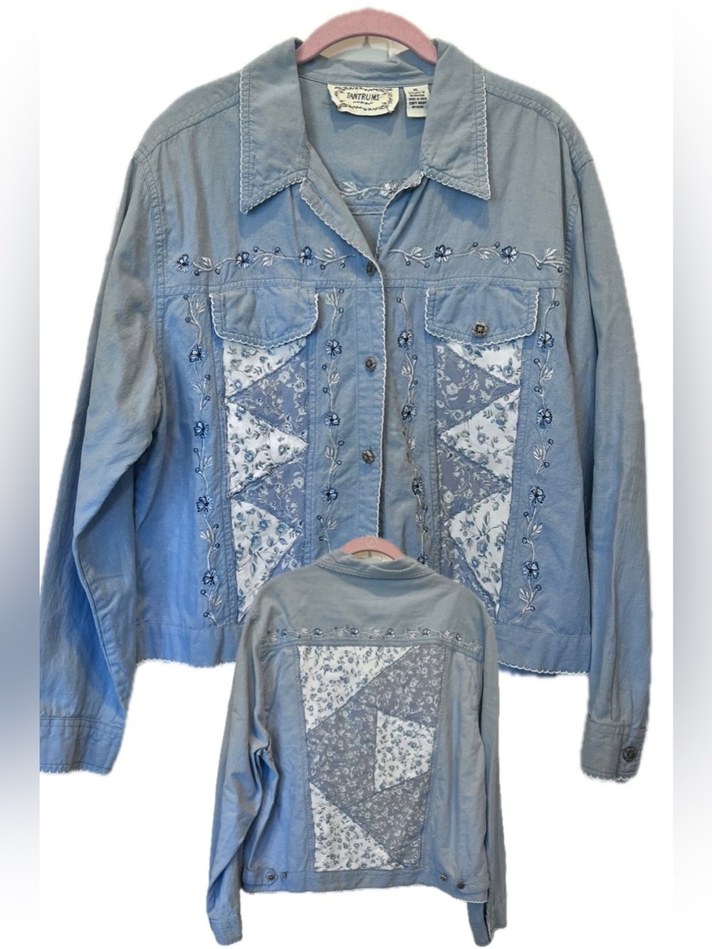 Vintage Embroidered Floral Patchwork Lightweight Jacket Buttons up Tantrums XL